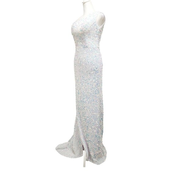 One-Shoulder Dress White Sequin Gown With Detachable Tulle Skirt Size 2 - Picture 9 of 14
